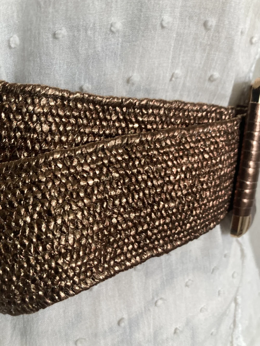 Corset Wide Woven Waist Belt Metallic Bronze Stretch Chunky Square Buckle S/M/L